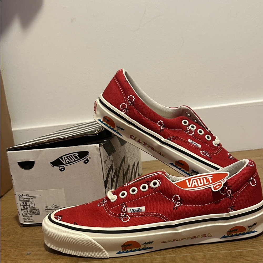 Vans Vault Red Canvas Sneakers with California Motif